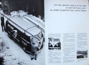 Volkswagen T1 Transporter Modellprogramm "Wie lange arbeitet so ein VW?" 1964 Automobilprospekt (2907)